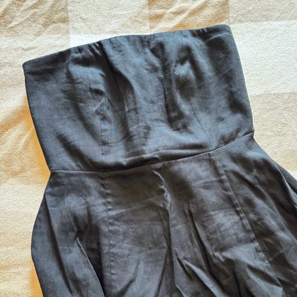NWOT Sezane Soleane Strapless Black Linen Midi Dress - Picture 6 of 9